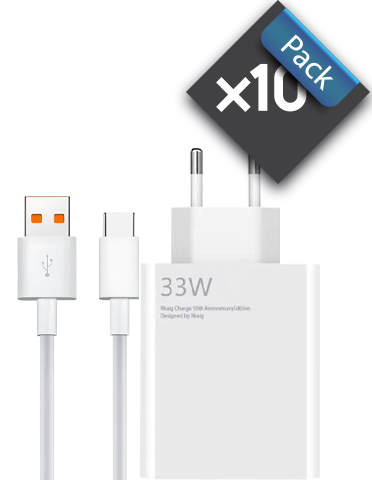 پک 10 تایی آداپتور شارژ شیائومی 33 وات مدل MDY-11-EZ (به‌همراه کابل شارژ Type-C به USB-C) | مشابه اصلی