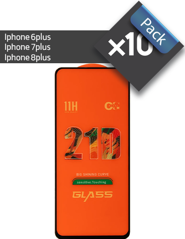 پک 10 عددی گلس گوشی اپل مناسب برای Iphone 6plus /7plus /8plus فول چسب 21D