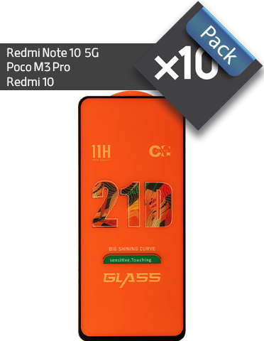 پک 10 عددی گلس گوشی شیائومی مناسب برای Note 10 5G ،Redmi 10، Poco M3 Pro فول چسب 21D