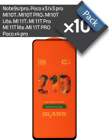 پک 10 عددی گلس فول چسب 21D مناسب برای گوشی شیائومی 6.67 اینچ (مطابق مدل‌های در تصویر)