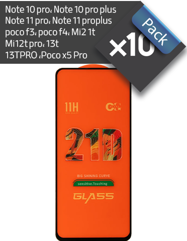 پک 10 عددی گلس فول چسب 21D مناسب برای گوشی های شیائومی دارای ناچ نقطه‌ای (مطابق مدل‌های در تصویر)
