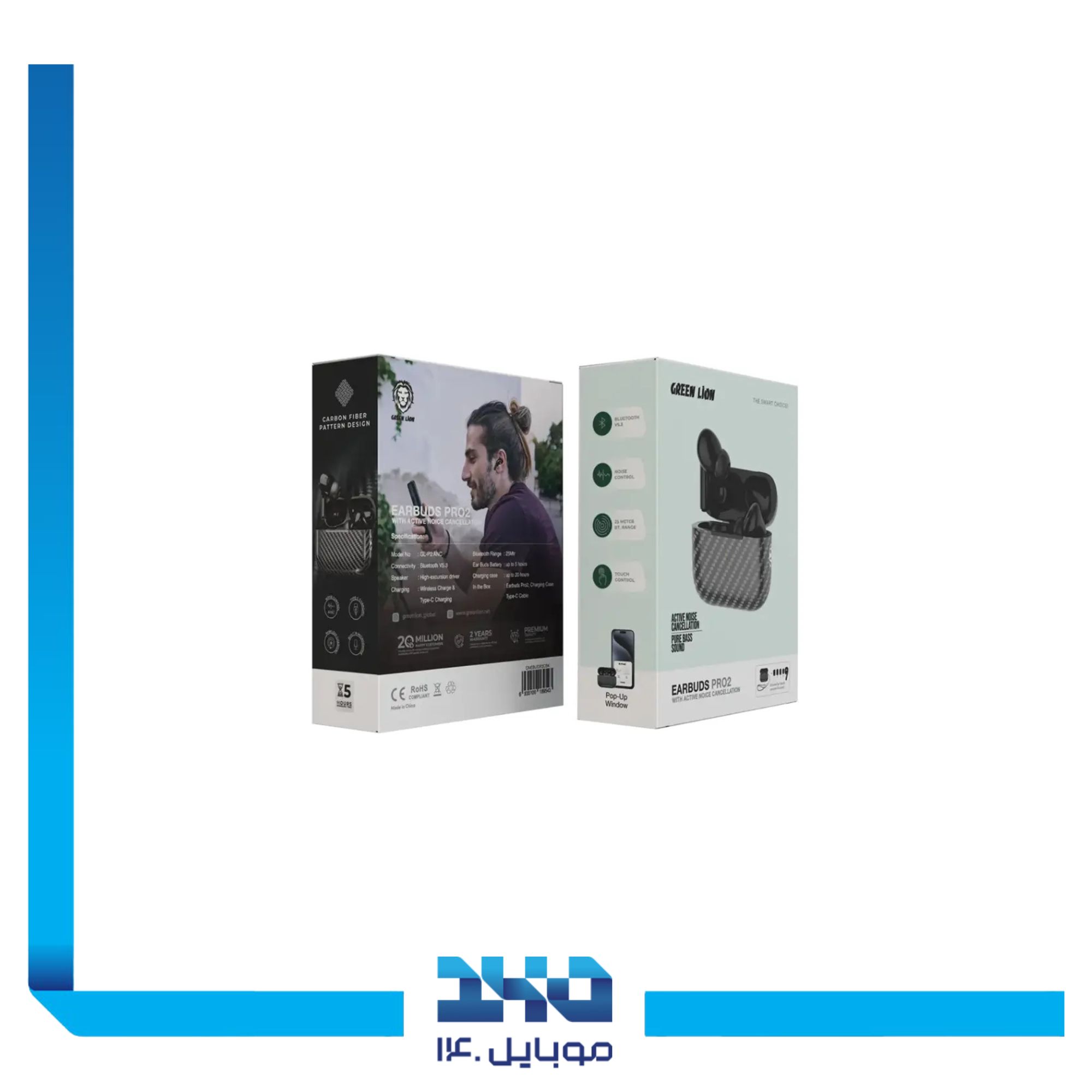 هندزفری بلوتوثی گرین لاین مدل Earbuds Pro 2 | با روکش فیبر کربن 1
