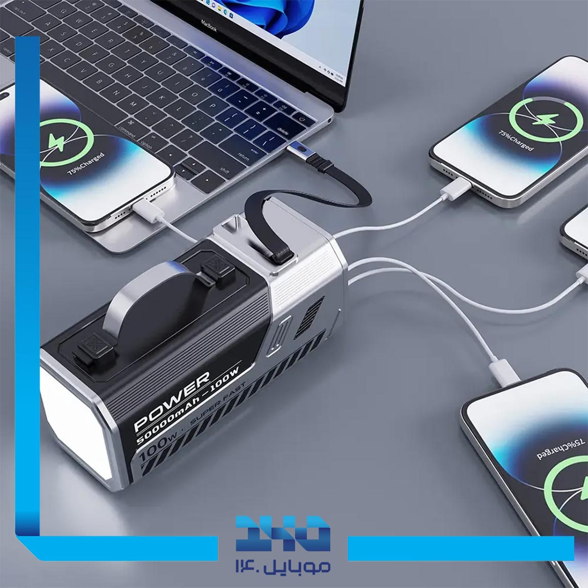 پاوربانک 100 وات گرین لاین مدل Powe Max ظرفیت 50000 میلی آمپر ساعت 5