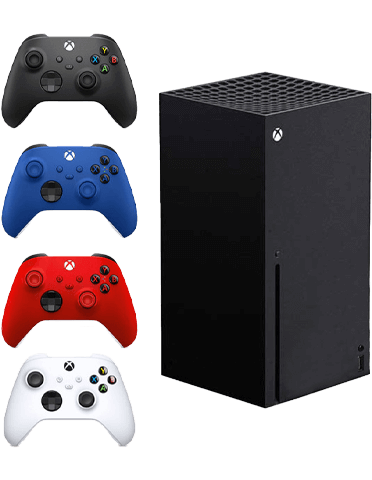کنسول بازی مایکروسافت مدل Xbox Series X به‌همراه کنترلر بازی Xbox مدل Carbon Black،کنترلر بازی Xbox مدل Robot White، کنترلر بازی Xbox مدل Shock Blue، کنترلر بازی Xbox مدل Pulse Red