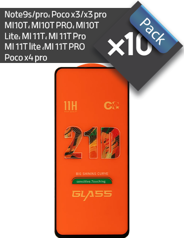 پک 10 عددی گلس فول چسب 21D مناسب برای گوشی شیائومی 6.67 اینچ (مطابق مدل‌های در تصویر)