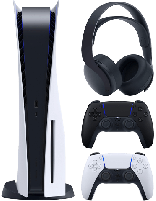 کنسول بازی سونی مدل PlayStation 5 Standard به‌همراه دسته بازی بی‌سیم DualSense مدل MidNight Black و  هدست بی‌سیم Pulse 3D پلی‌استیشن 5 رنگ مشکی