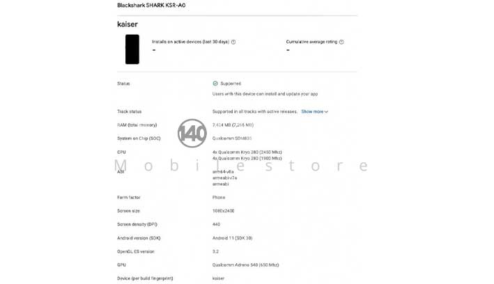 Xiaomi Black Shark 4 on Google Play console